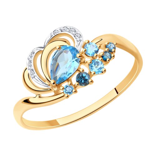 Кольцо из золота с голубыми и синими топазами и фианитами
