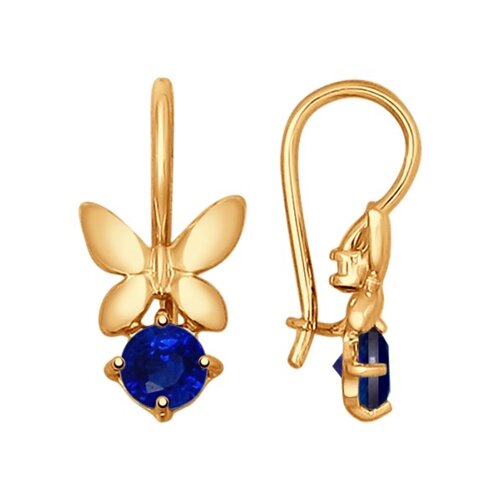 Серьги из золота с корундами сапфировыми (синт.)