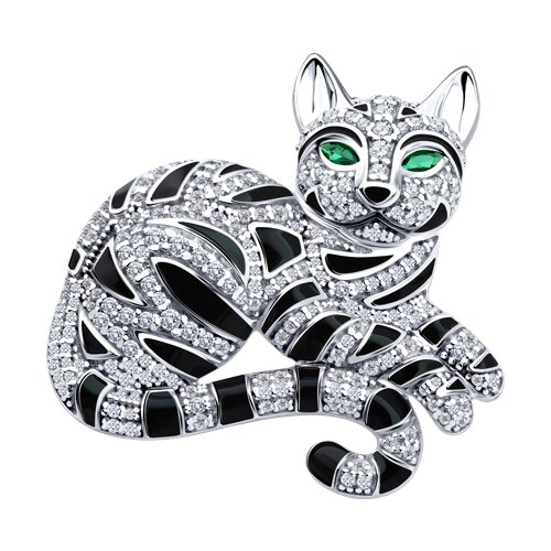 Брошь из серебра с фианитами и эмалью - фото 1