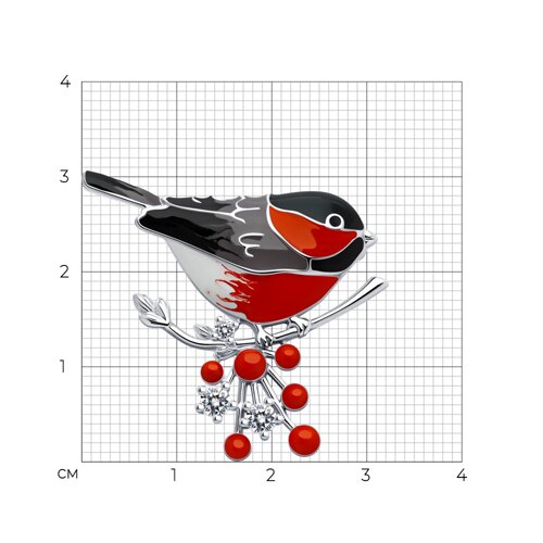 Брошь из серебра с фианитами и эмалью - фото 3