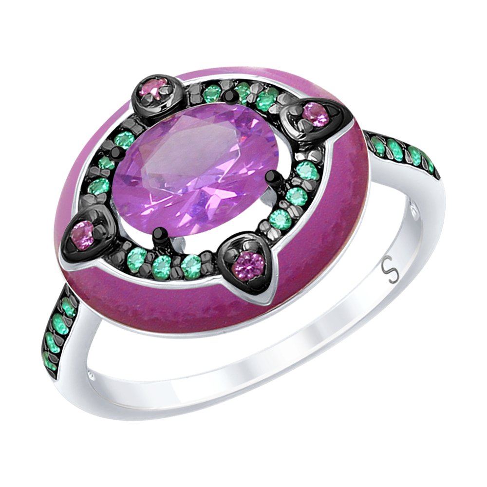 

Кольцо SOKOLOV из серебра с эмалью с сиреневым ситаллом и зелеными и сиреневыми фианитами