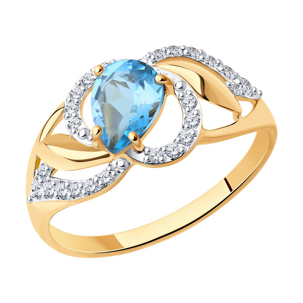 Кольцо SOKOLOV из золота с голубым топазом и фианитами, 1.91, золото, 714457  - купить