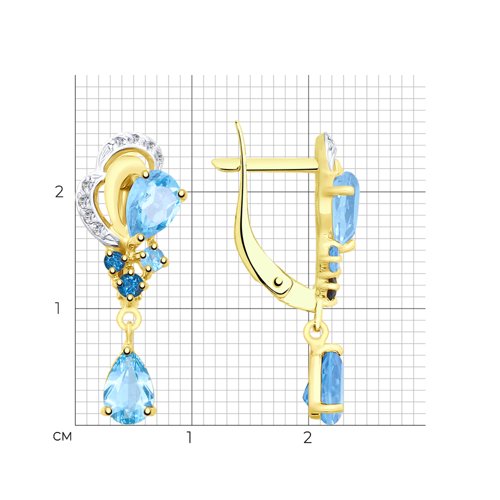 Серьги из желтого золота с голубыми и синими топазами и фианитами 725364-2 SOKOLOV фото 2