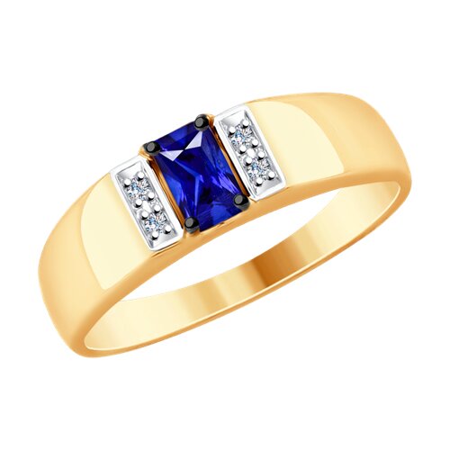 Кольцо из золота с бриллиантами и синим корунд (синт.)