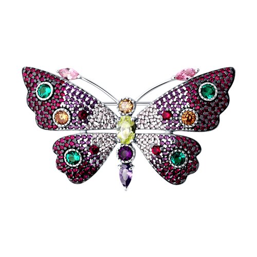 Брошь из серебра с корундами и фианитами - фото 1