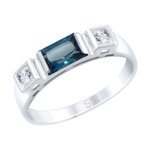 Кольцо из белого золота с синим топазом и Swarovski Zirconia