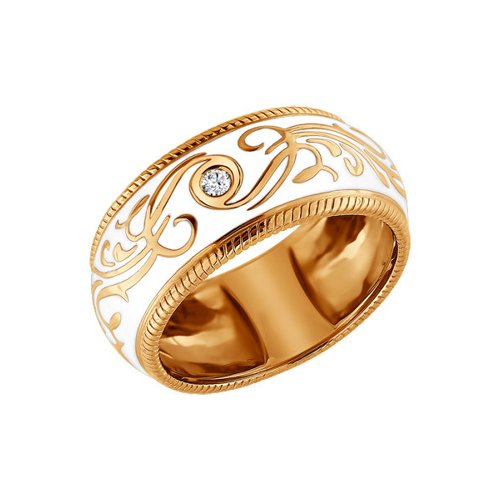 Золотое кольцо с эмалью и бриллиантом