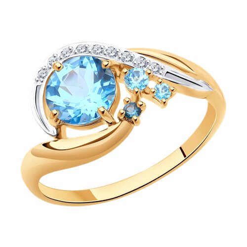 Кольцо из золота с голубыми и синим топазами и фианитами 715047 SOKOLOV фото