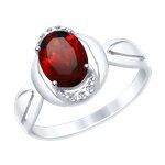 Кольцо из серебра с гранатом и фианитами