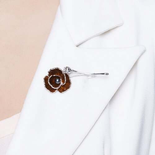 Брошь из серебра с жемчугом и эмалью - фото 3