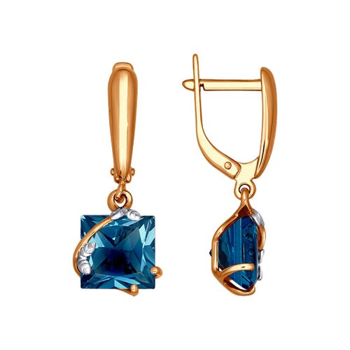 Золотые серьги с квадратным топазом london blue SOKOLOV