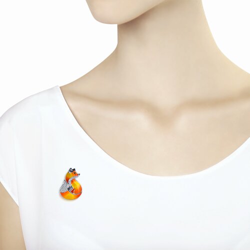 Брошь из золочёного серебра с фианитами и эмалью - фото 5