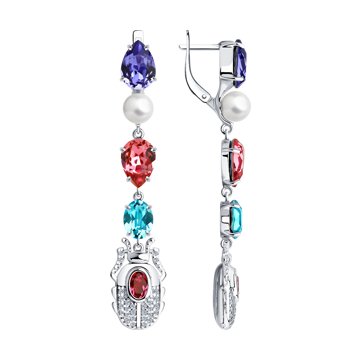 Серьги SOKOLOV из серебра с синтетическим жемчугом кристаллами и фианитами 5750₽