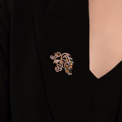 Брошь из золочёного серебра с фианитами - фото 3