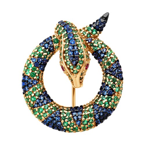 Брошь из золочёного серебра с фианитами - фото 1