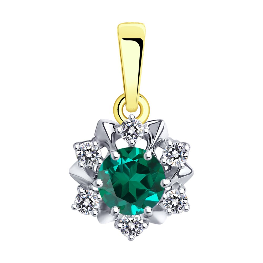 Подвеска SOKOLOV Diamonds из желтого золота с бриллиантами и изумрудом