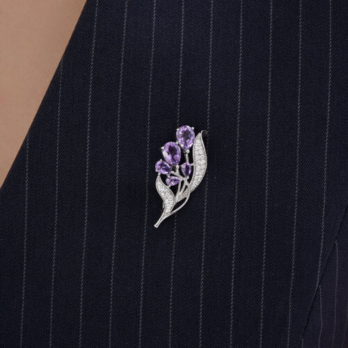 Брошь из серебра с аметистами и фианитами - фото 3