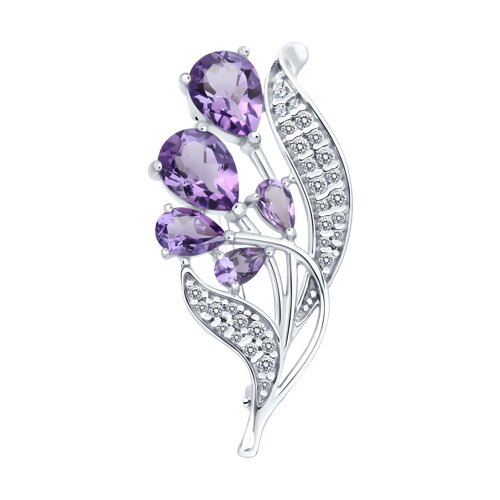 Брошь из серебра с аметистами и фианитами - фото 1