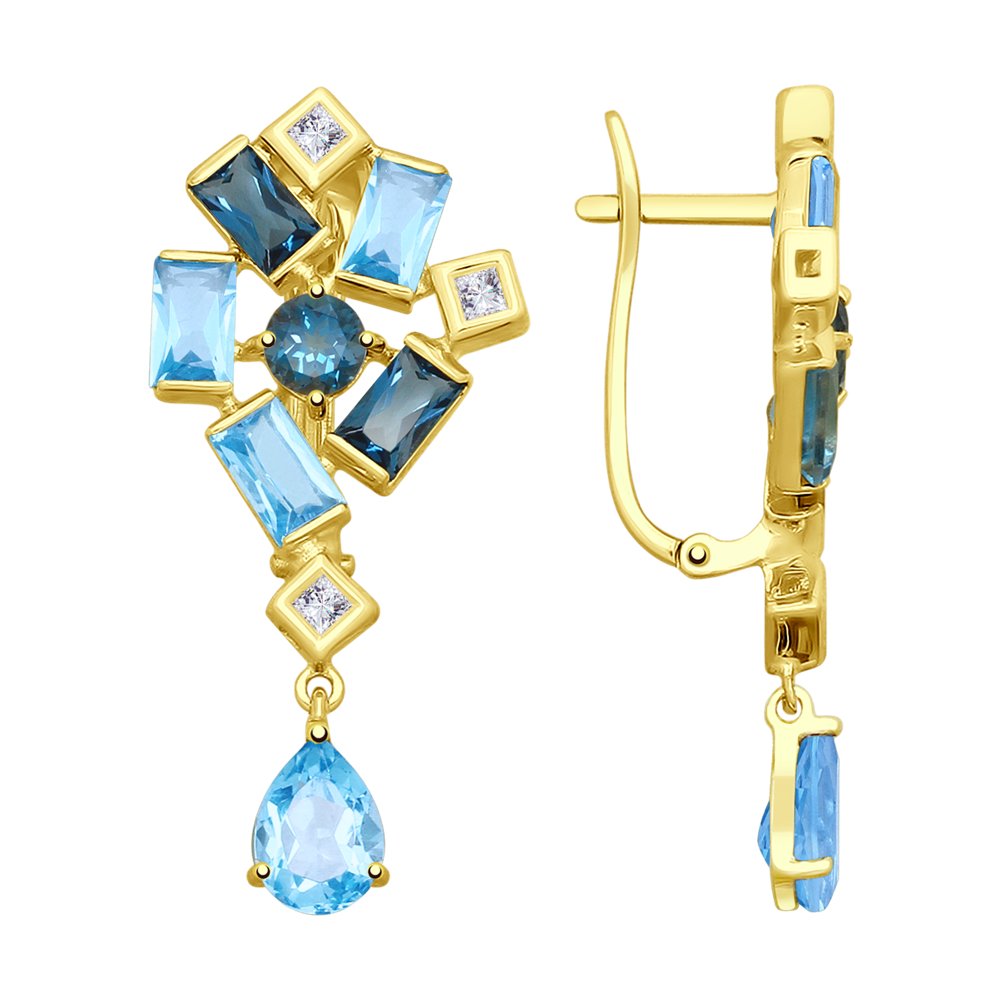 

Серьги SOKOLOV из желтого золота с голубыми и синими топазами и Swarovski Zirconia