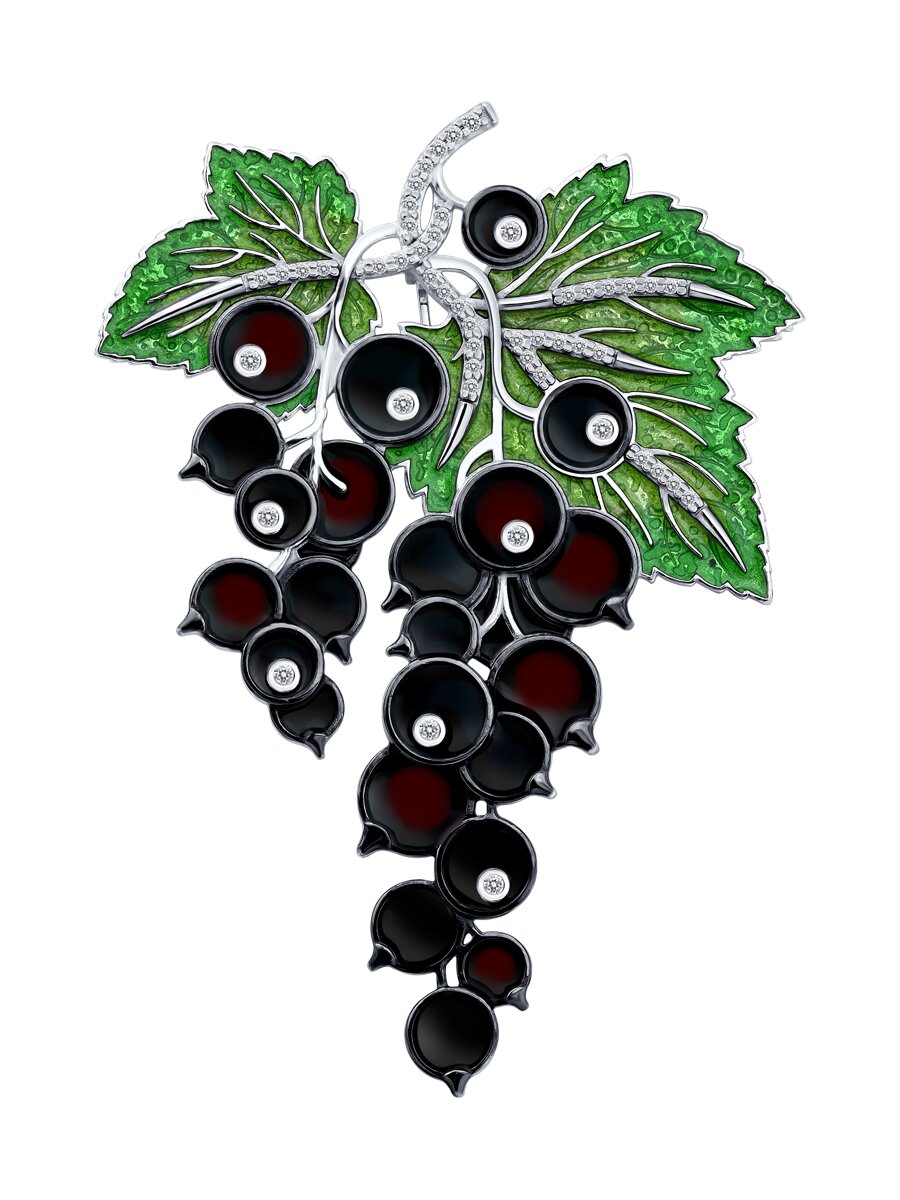 Брошь из серебра с фианитами и эмалью - фото 1