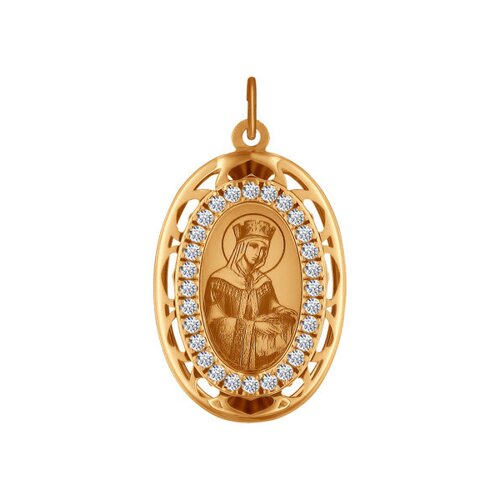 Иконка из золота Святая равноапостольная царица Елена с лазерной обработкой с фианитами