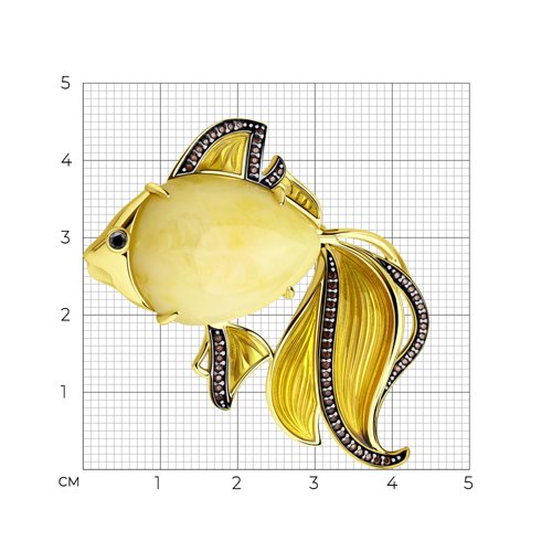 Брошь из золочёного серебра с янтарём и фианитами - фото 5