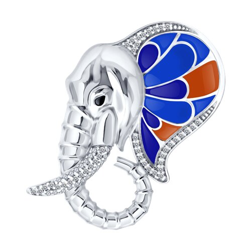 Брошь из серебра с фианитами и эмалью - фото 1