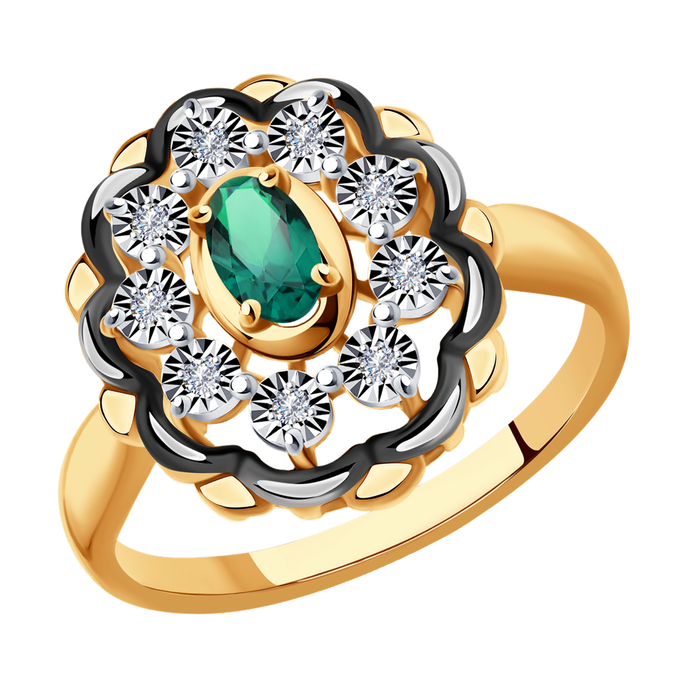 фото Кольцо sokolov diamonds из комбинированного золота с бриллиантами и изумрудом
