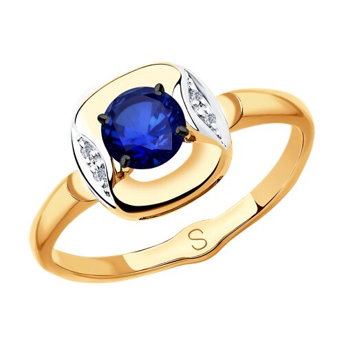 Кольцо из золота с бриллиантами и синим корунд (синт.)