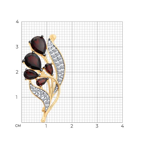 Брошь из золочёного серебра с гранатами и фианитами - фото 5