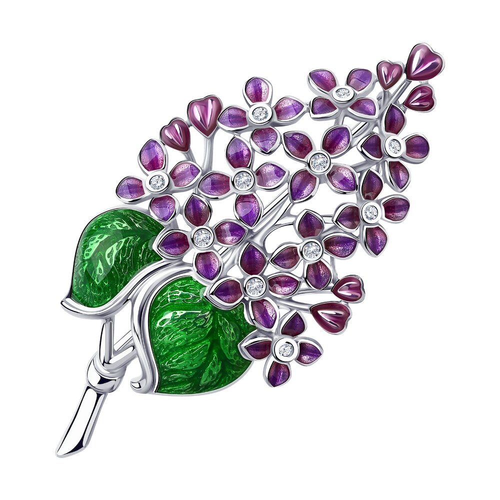 Брошь SOKOLOV из серебра с фианитами и эмалью