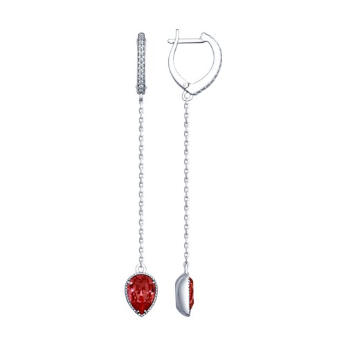 Серьги из серебра с розовыми кристаллами Swarovski и фианитами