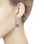 Серьги из серебра с чёрными жемчужинами Swarovski и фианитами