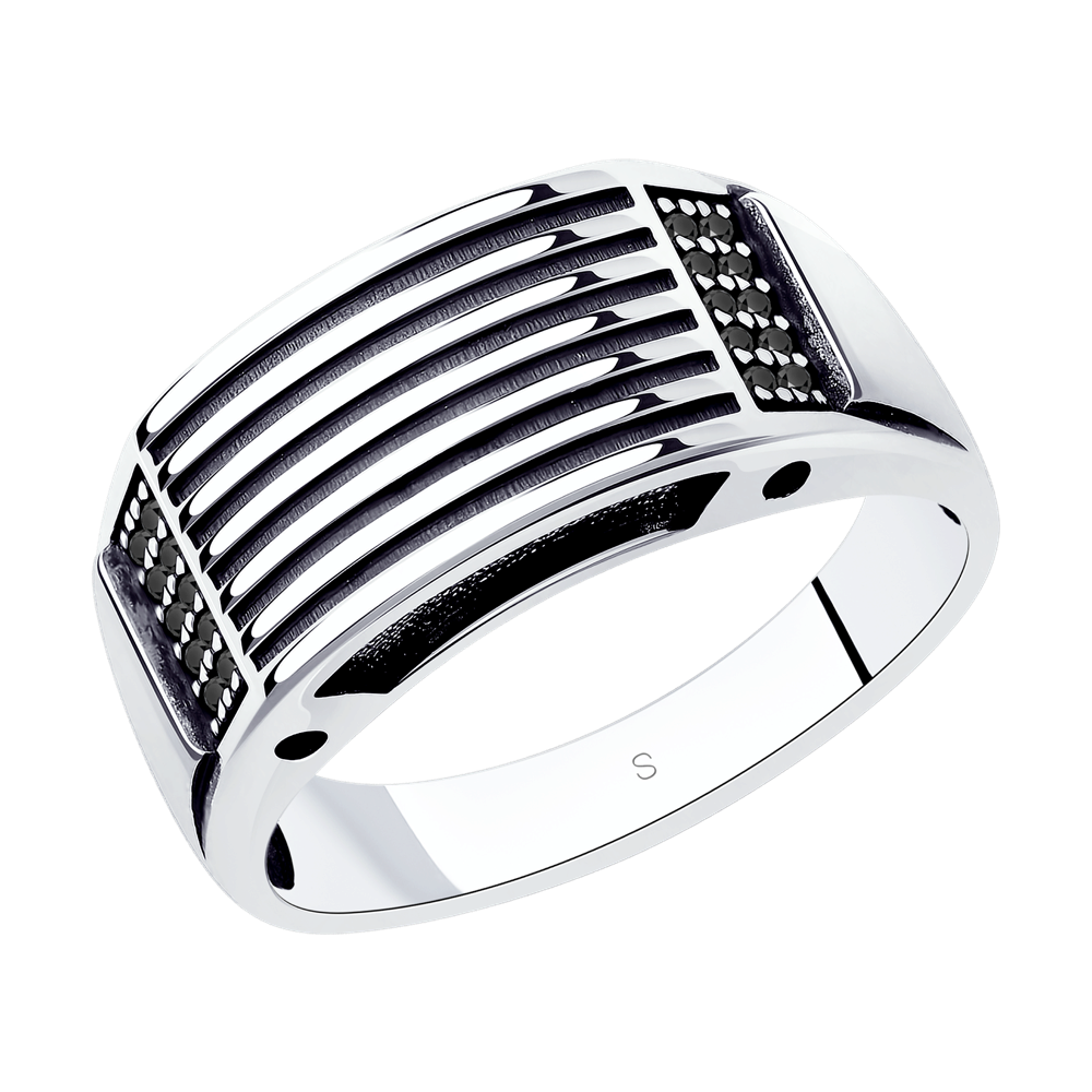 Кольцо SOKOLOV из чернёного серебра с фианитами