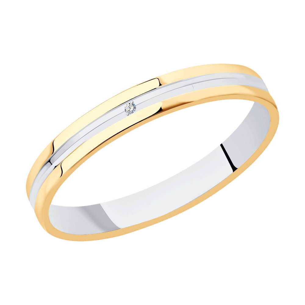 Обручальное кольцо SOKOLOV из комбинированного золота с фианитом, comfort fit, 3,5 мм