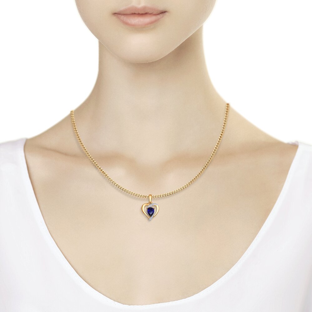 фото Подвеска в форме сердца с бриллиантами и корундом сапфировым sokolov diamonds