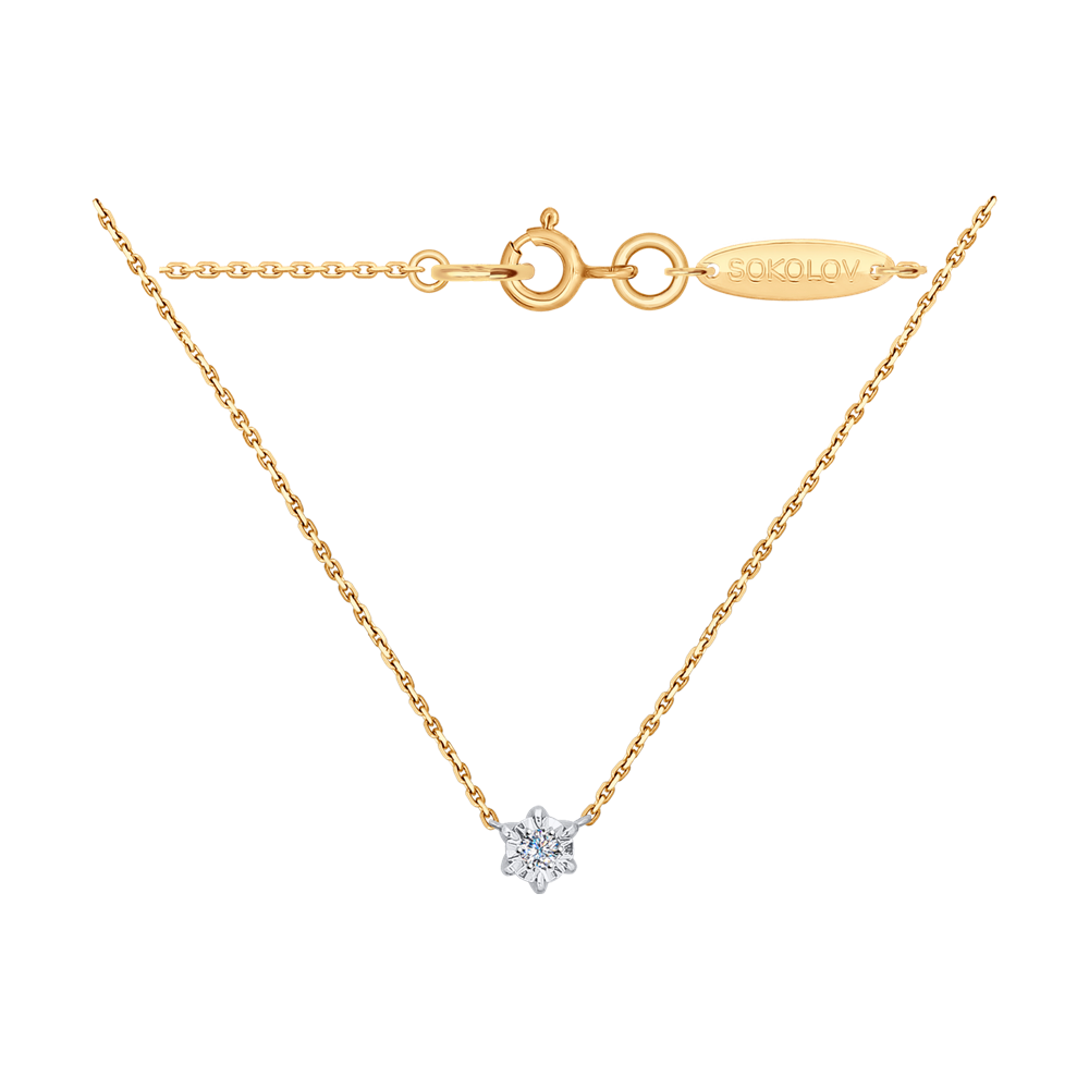 фото Колье sokolov diamonds из комбинированного золота с алмазной гранью с бриллиантом