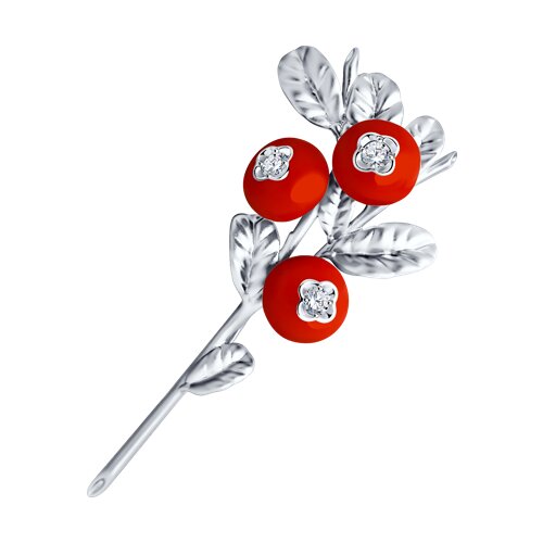 Брошь из серебра с эмалью с фианитами - фото 1