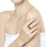Кольцо из серебра с кораллом и красными фианитами