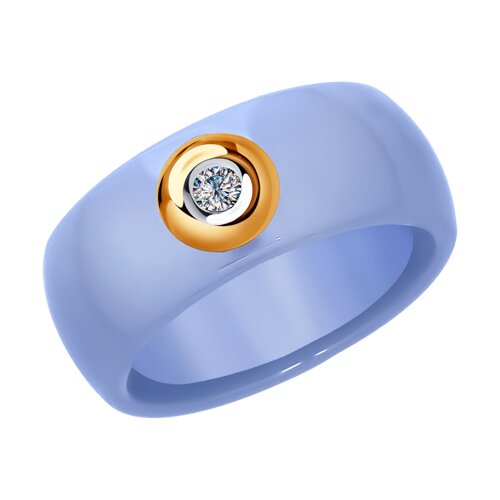 Кольцо из золота с бриллиантом и голубым керамической вставкой
