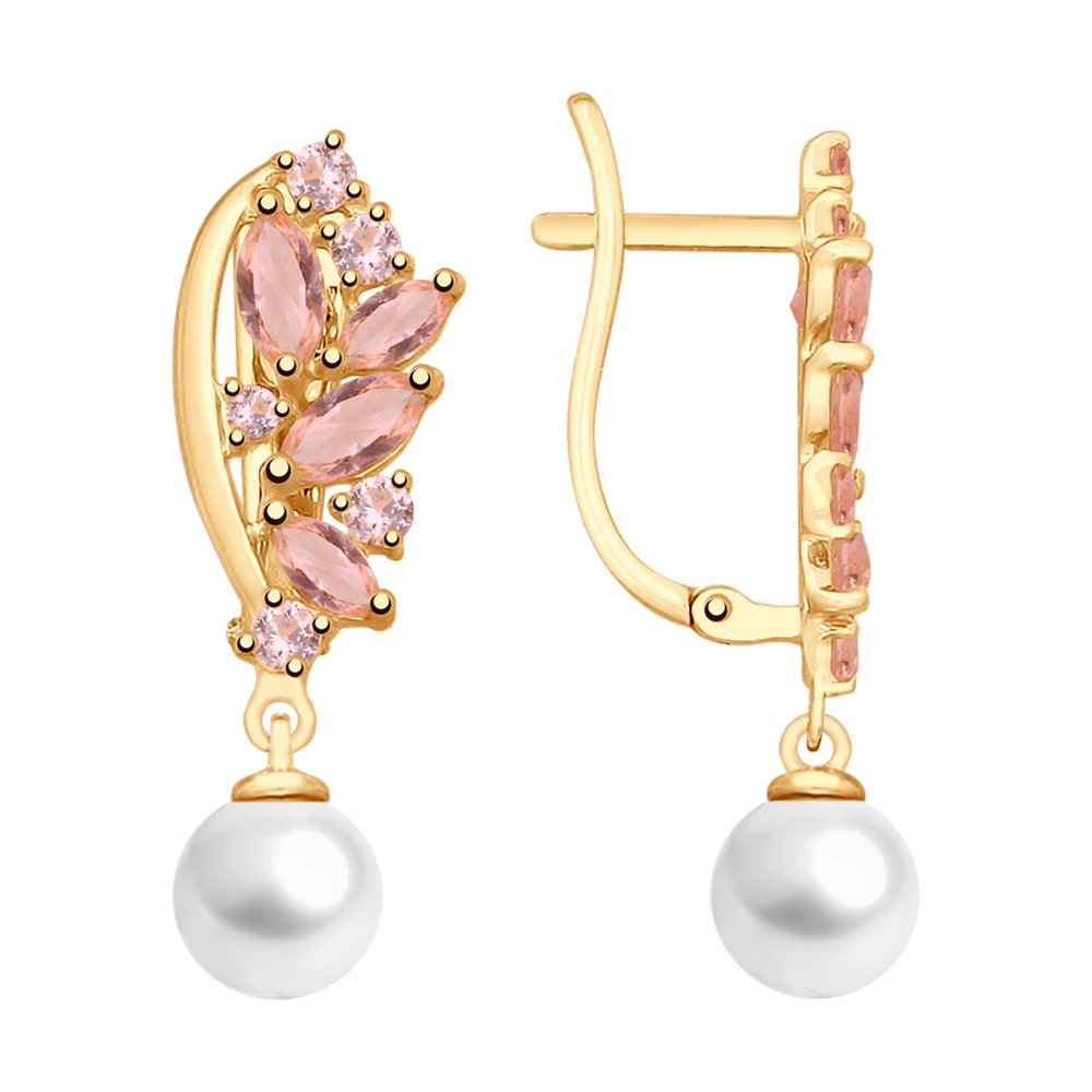 

Серьги SOKOLOV из золота с жемчугом и розовыми ситаллами