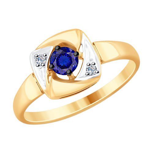 Кольцо из золота с бриллиантами и синим корунд (синт.) 6012130 SOKOLOV фото