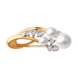 Брошь SOKOLOV из золота с жемчугом и фианитами 11500₽