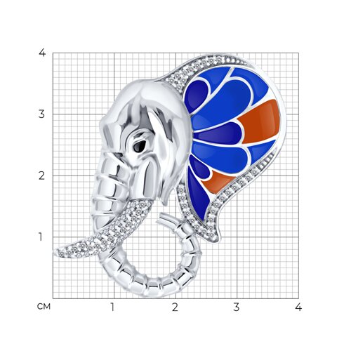 Брошь из серебра с фианитами и эмалью - фото 5