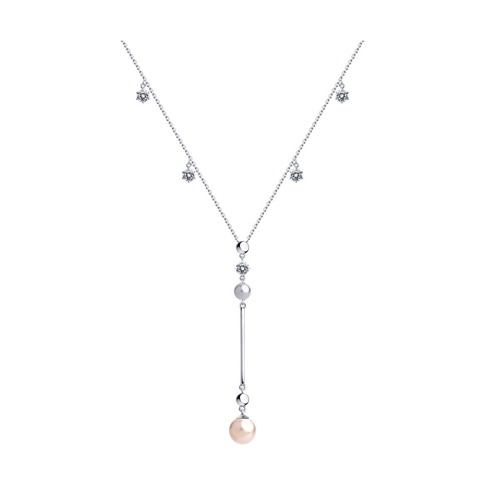 

Колье SOKOLOV из серебра с жемчугом Swarovski и фианитами