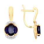 Серьги из золота с синими корундами (синт.) и фианитами