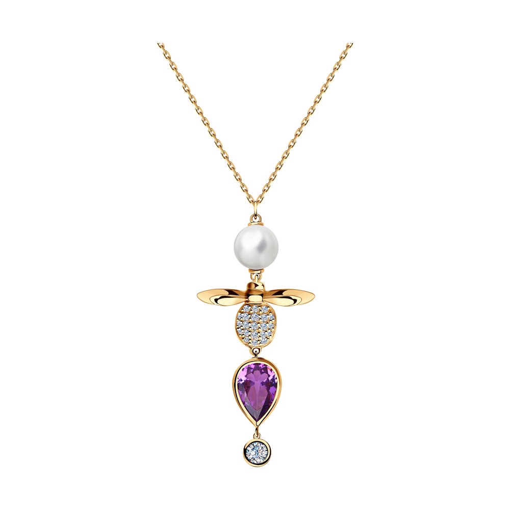 

Колье SOKOLOV из серебра с жемчугом Swarovski, сиреневым ситаллом и фианитами