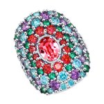 Кольцо из серебра с розовым кристаллом Swarovski и фианитами