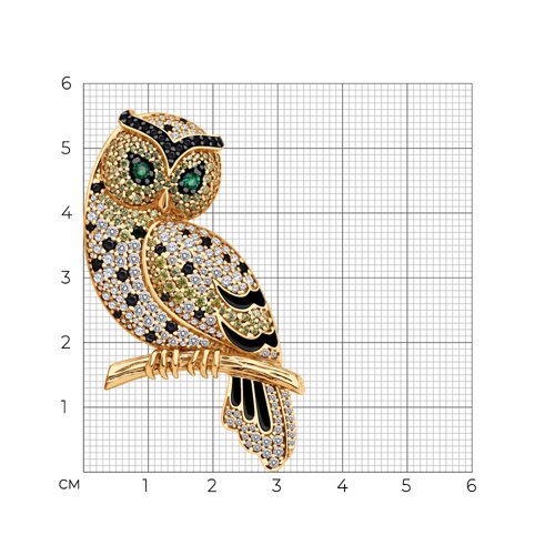 Брошь из золочёного серебра с фианитами и эмалью - фото 5