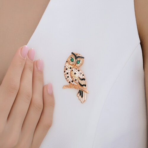 Брошь из золочёного серебра с фианитами и эмалью - фото 3